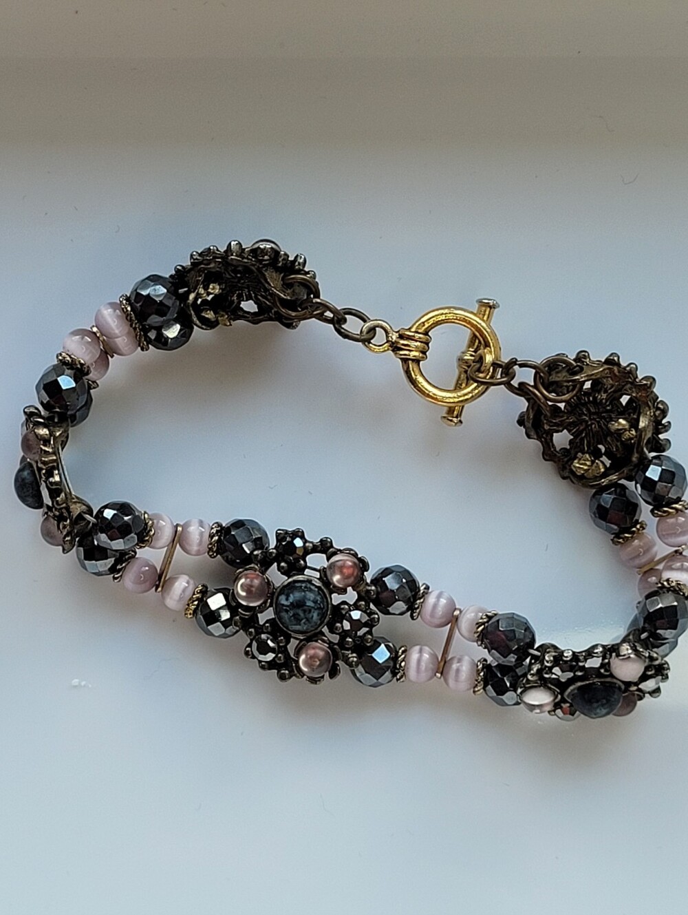 Vintage Gothic Style Bracelet,  Pink and Black